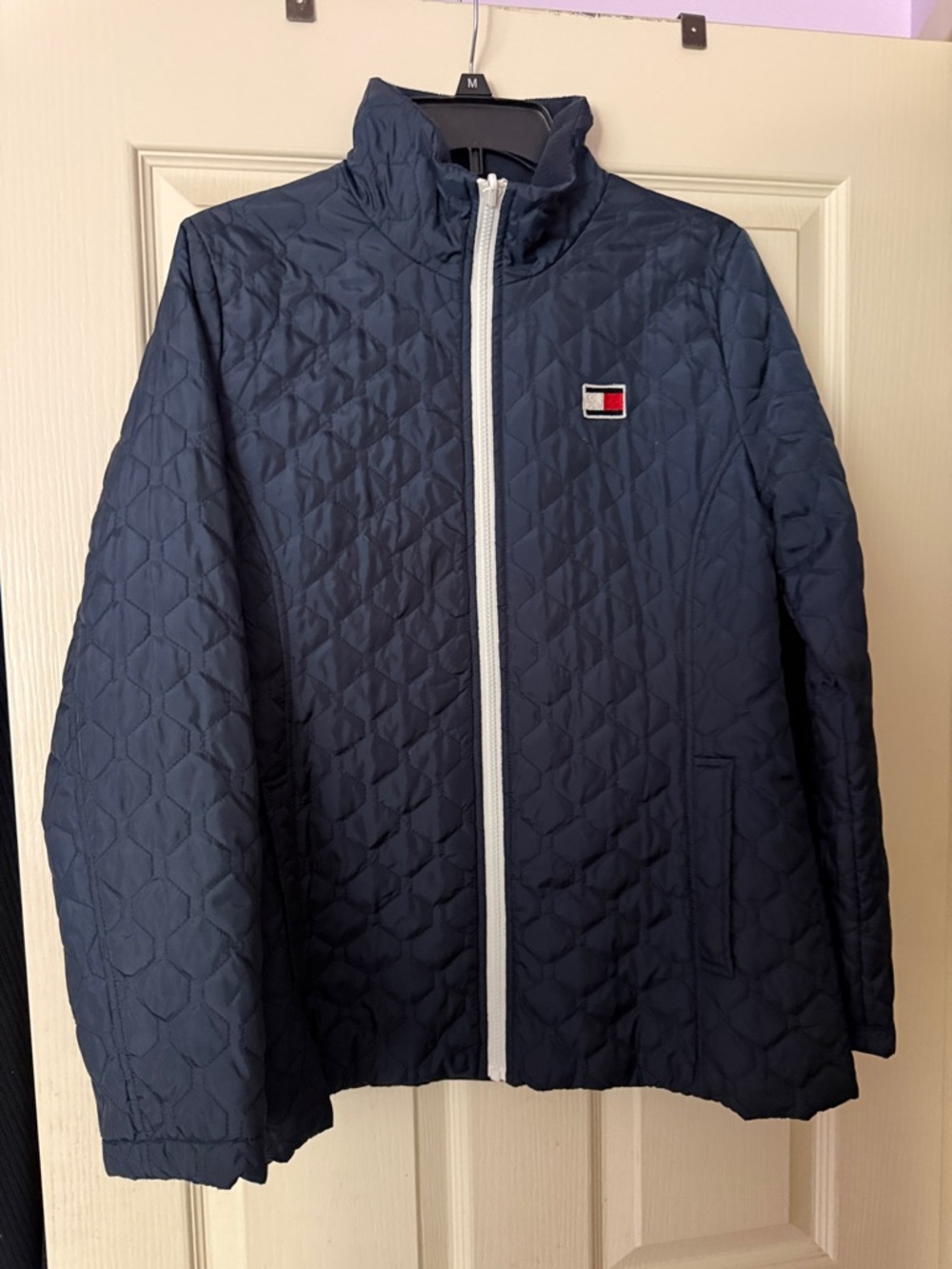 Tommy Hilfiger Navy Quilted Jacket with White Zip